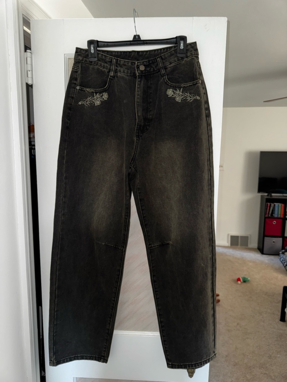 Disturbia Women’s Floral Embroidered Washed Denim Jeans - Picture 2 of 2